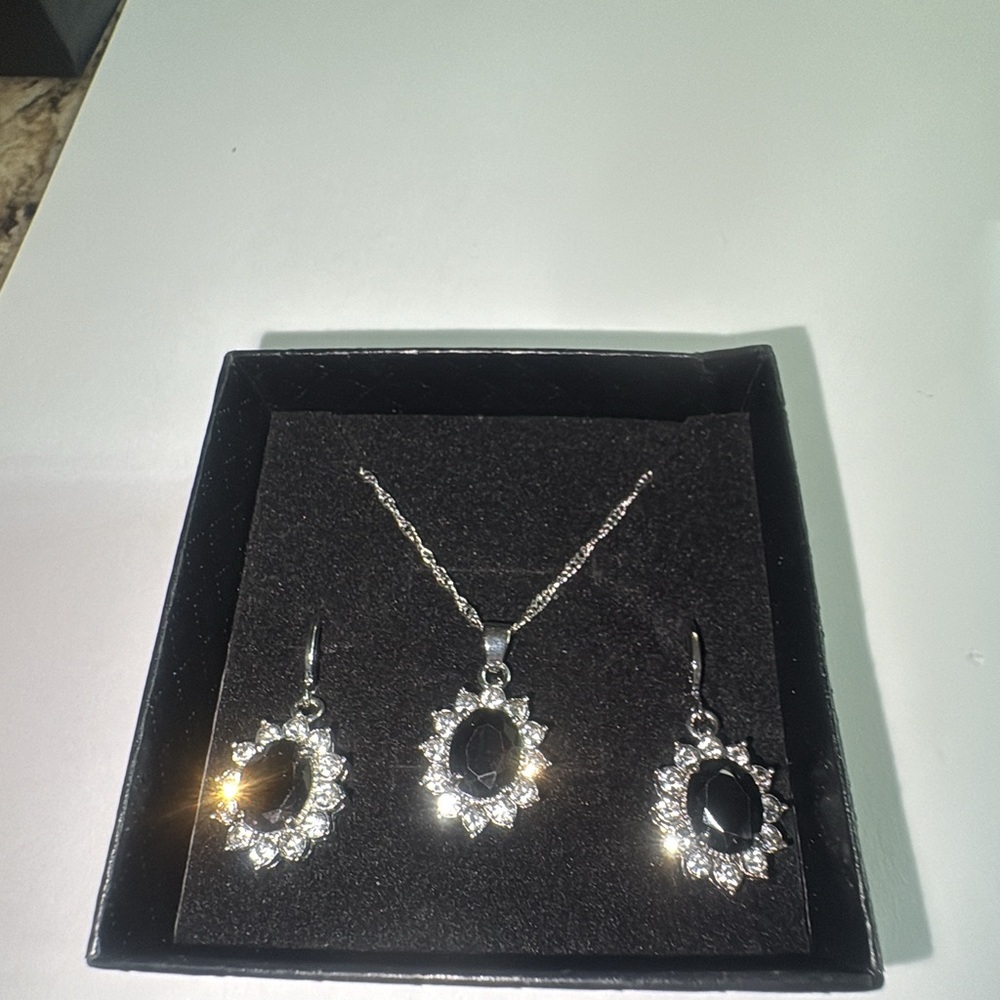 Black and Silver Necklace and Earring Set